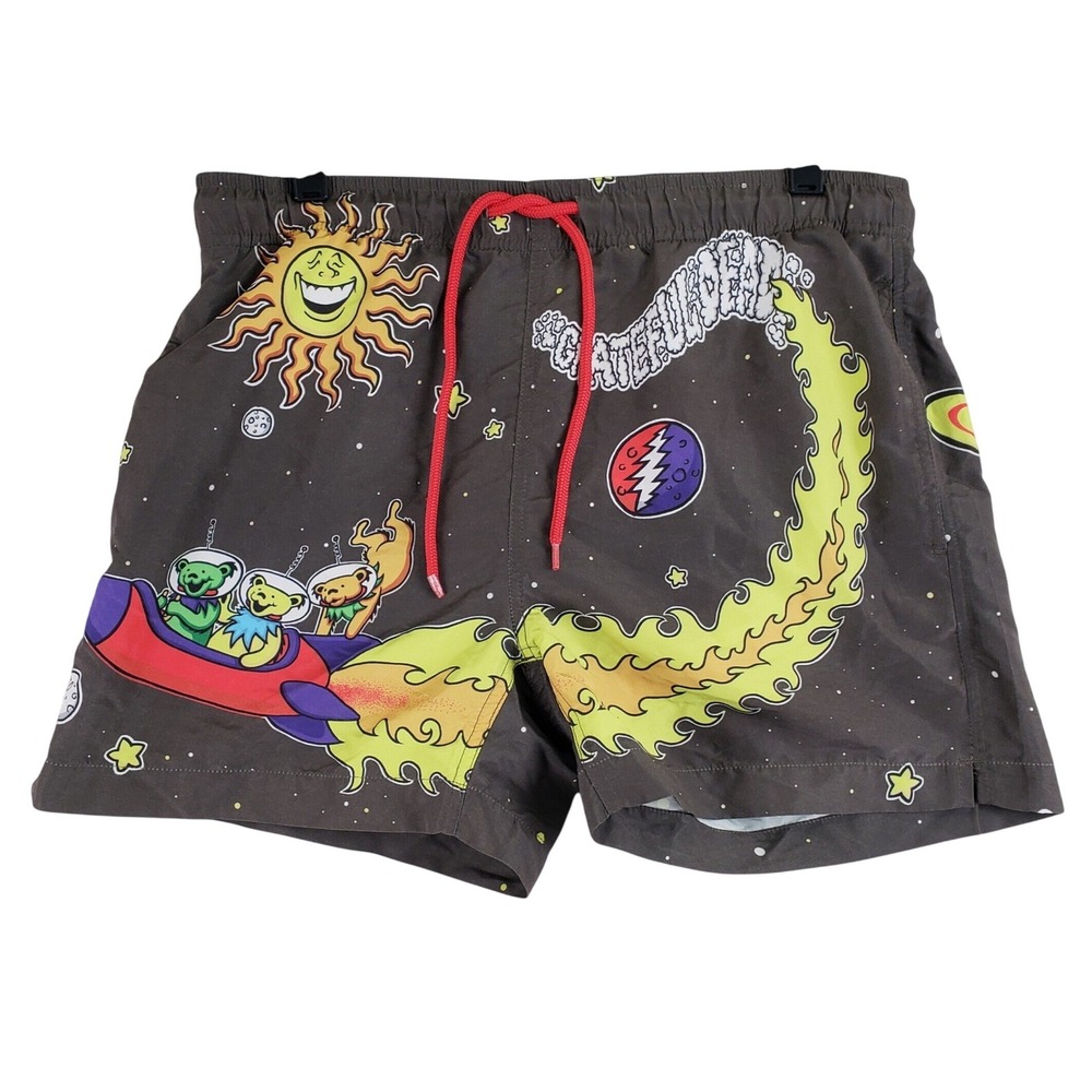 Ripple Junction Grateful Dead Swim Trunks Mens S Brown Space Bear Psychedelic